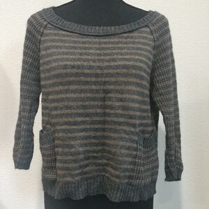 Splendid Gray and Taupe Striped Scoop Neck Sweater